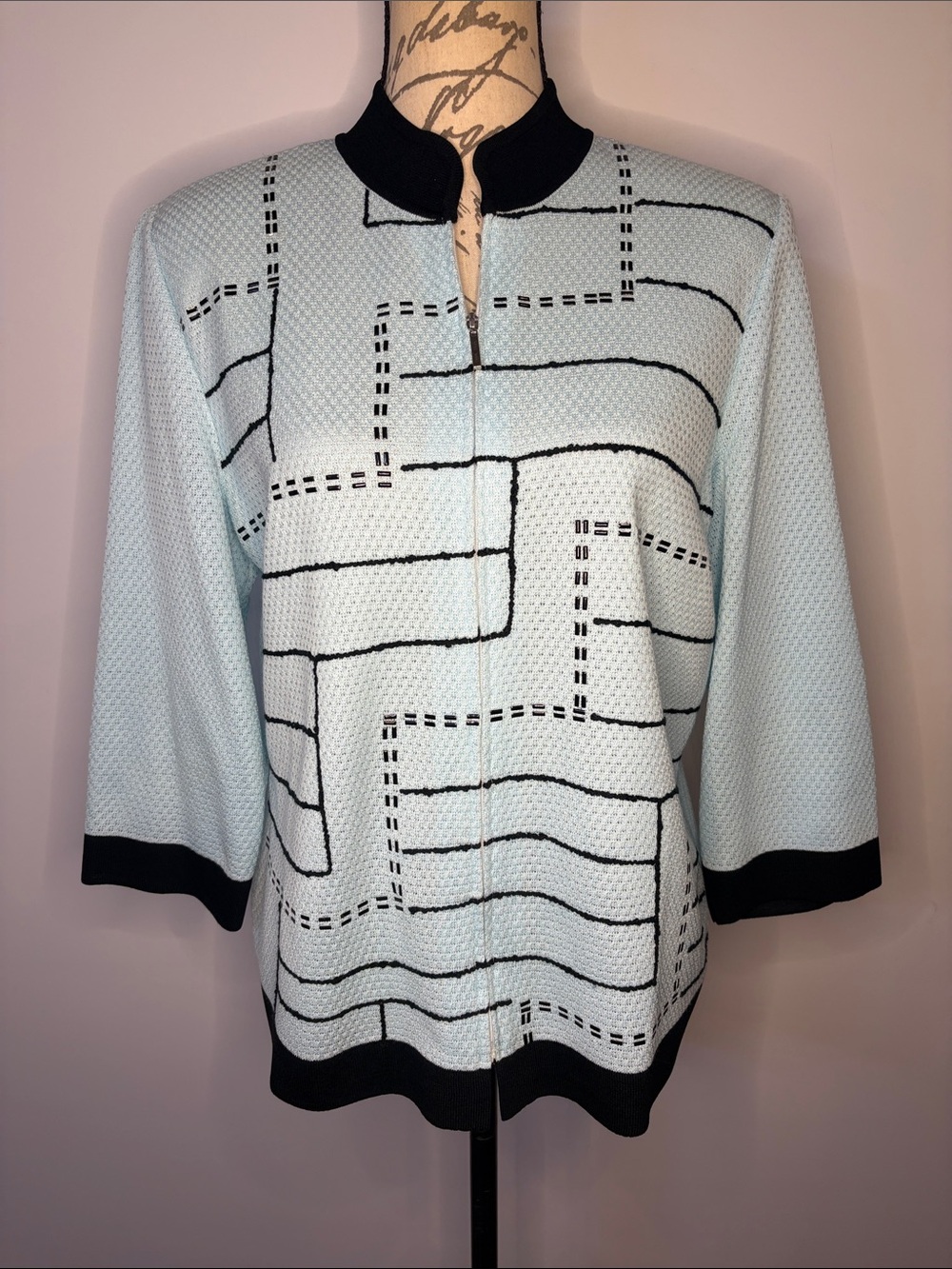 Ming Wang embellished zip front light dressy sweater jacket/cardigan L